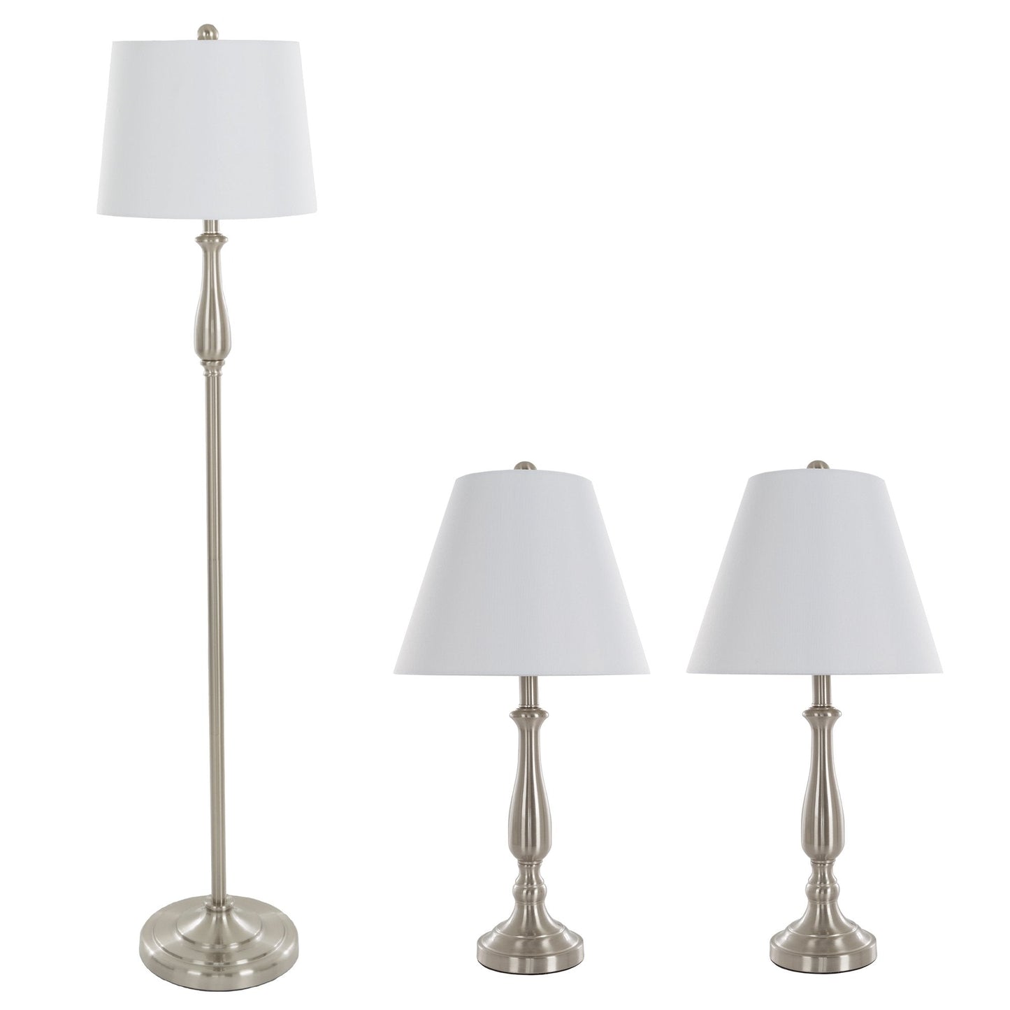 3-Piece Home Lighting Set - Coordinating Bundle with 2 Table Lamps and 1 Floor Lamp for Home and Office Decor by Lavish Home (Silver)