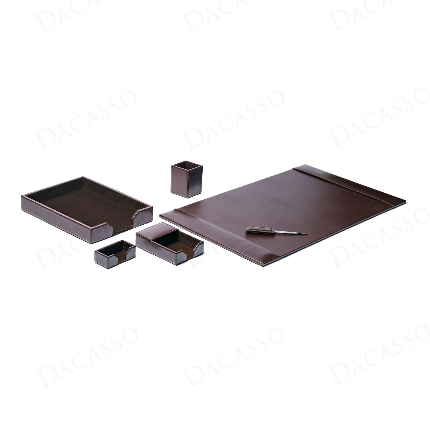 Dacasso Dark Brown Bonded Leather Luxury 6 Piece Desk Set - Blotter Pad & Desk Organization Essentials - Executive Decor and Surface Protector