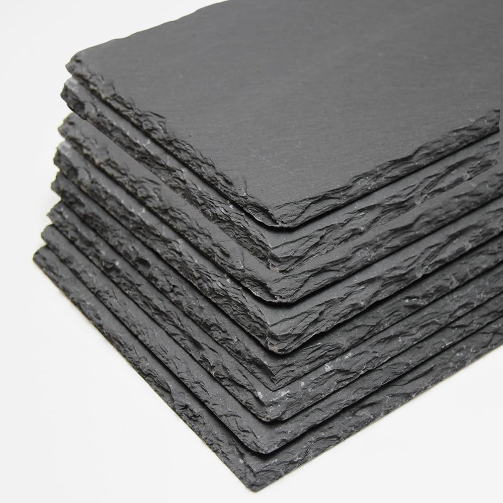 GDYIHANG 12 x 9Inch 8 Pack Slate Cheese Board with Natural Edge for Kitchen Dining Party, Charcuterie Stone Plates for Cake Fruit Meat Appetizers Dried Fruits Display Chalkboard, Set of 8