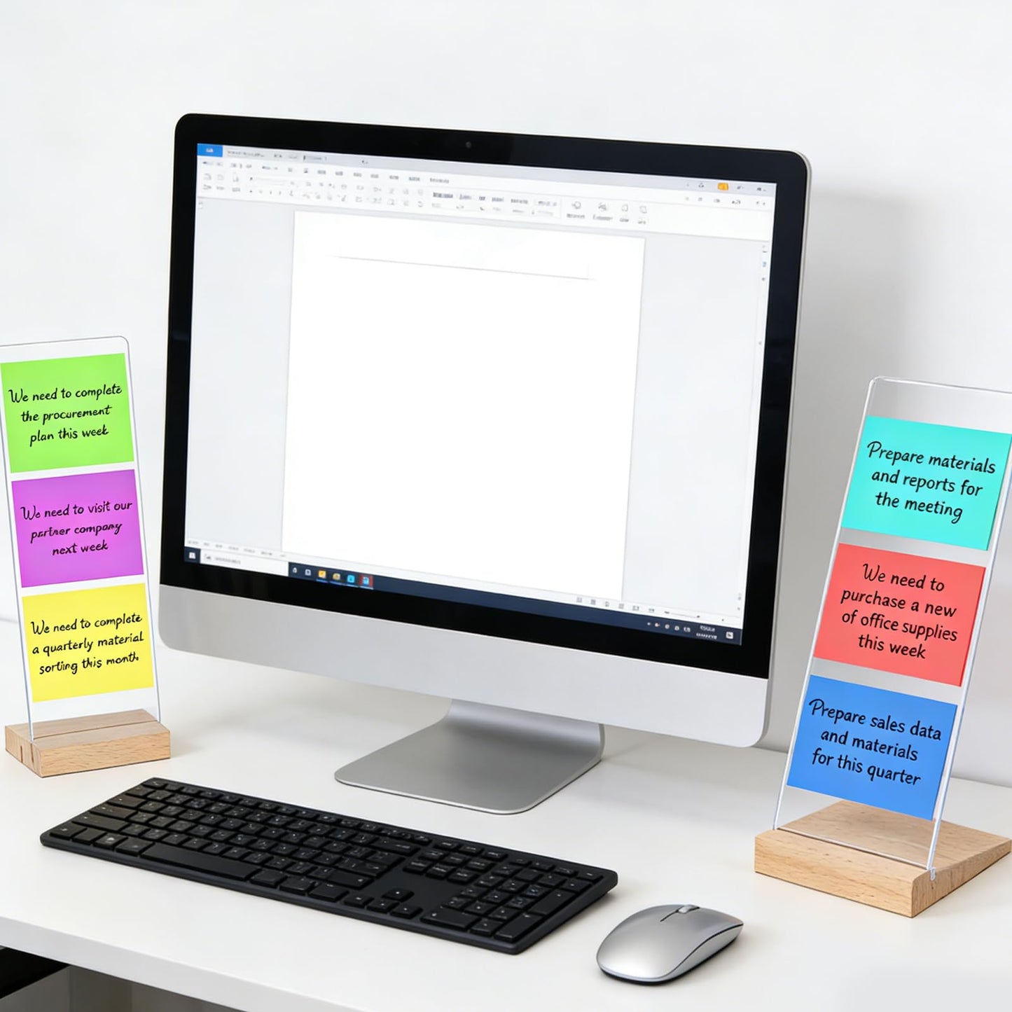 Rainmae 3PCS Monitor Memo Board Acrylic Detachable Sticky Note Holder for Computer Screen Clear Multifunction Portable Memo Message Board Holder Office Desk Accessories Desktop Organization