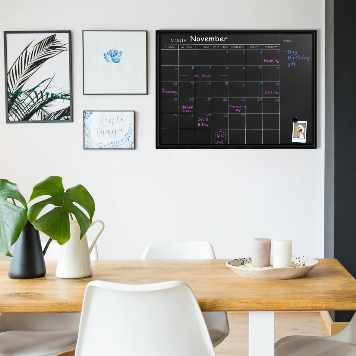 TORASO Calendar Chalkboard, 17.7 x 23.6 inches, Magnetic Surface Black Frame Chalk Board for Planning,School Timetable Memo, Hanging Board for Office, School and Home(YLHB-BK-4560)