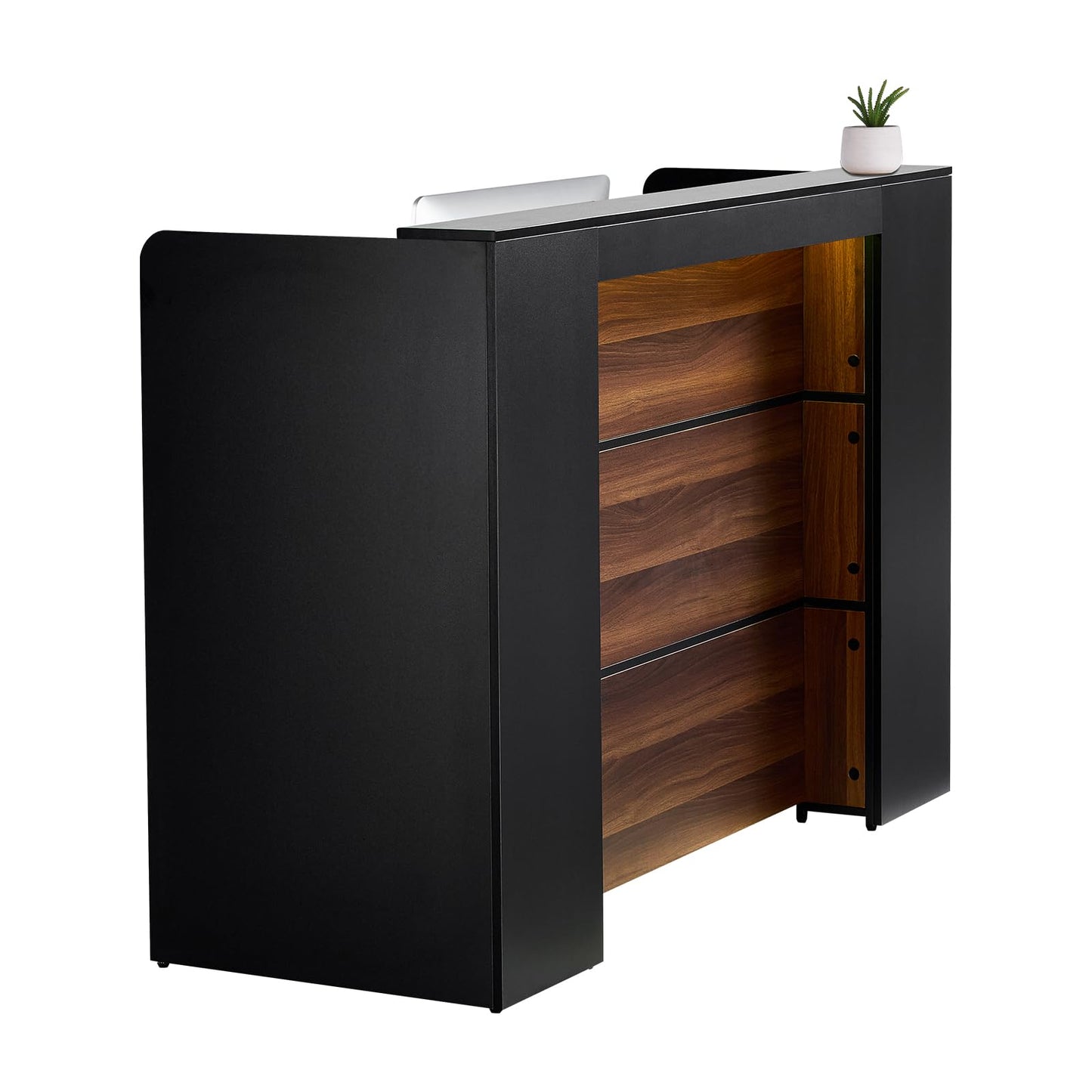 VEVOR Reception Desk, 62 Inch Rectangular Front Counter Table, Office Reception Desk Front Retail Counter with LED Light, for Checkout, Lobby, Beauty Salon and Office, Black & Brown