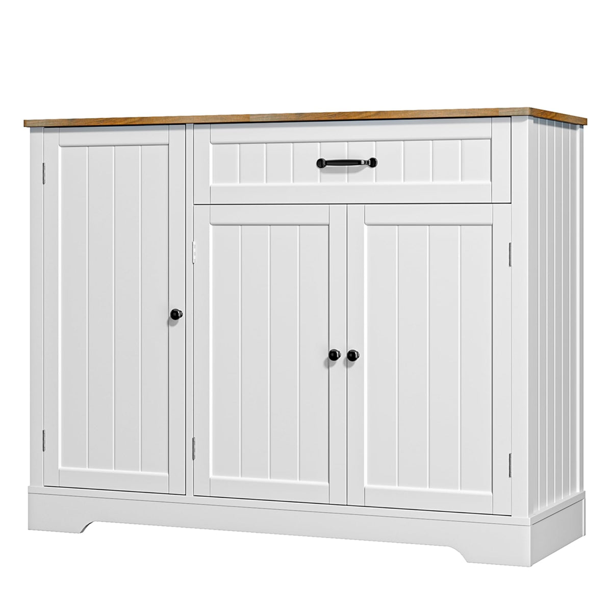 Gizoon Kitchen Coffee Bar Cabinet with Storage Kitchen Sideboard Buffet Cabinet with Drawers, Short Pantry with Door and Shelves for Bathroom and Living Room, White and Rustic