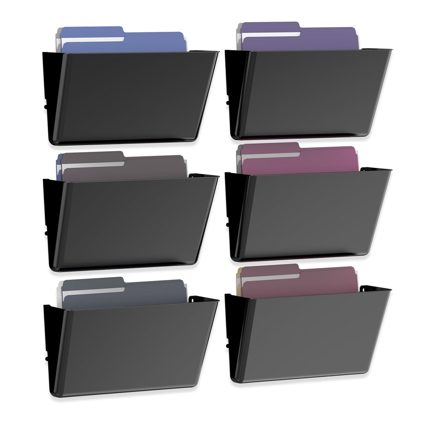 MINDEPOT 6 Pockets Acrylic Wall File Organizer, Clear Wall File Holder, Plastic Hanging Wall File Holder for Office, School and Home, Black