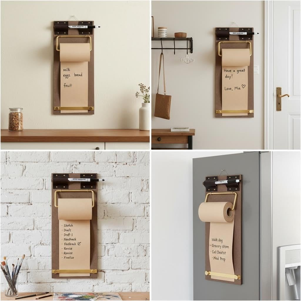 Alaviitsi Retro Clipboard Kraft Paper Dispenser, Wall Mounted 2.75 Inch Butcher Paper Roll Holder for Memo, to-Do List, Home and Work Decor