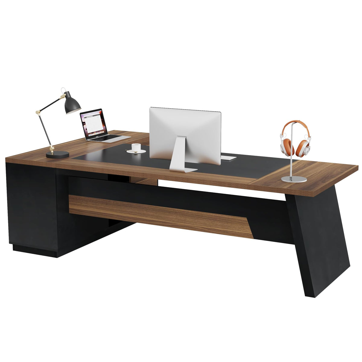 Tribesigns 78" L-Shaped Executive Desk, Extra Large Modern Office Desk with Drawers and File Cabinet, Business Furniture with Storage Shelves, Big Computer Desk for Home Office (Light Walnut + Black)