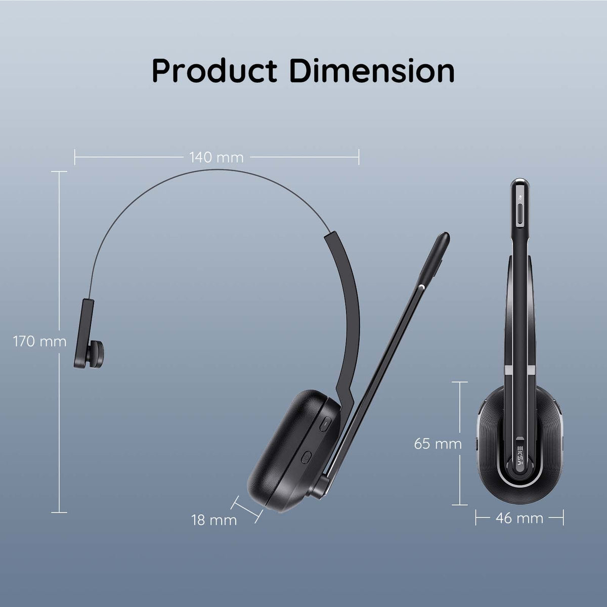 EKSA Bluetooth Headset, Wireless Headphones with AI-Powered Environmental Noise Cancelling Microphone (ENC) & Fast Charging Stand, Lightweight, 45Hrs On-Ear Headphone with USB Dongle for PC (Black)