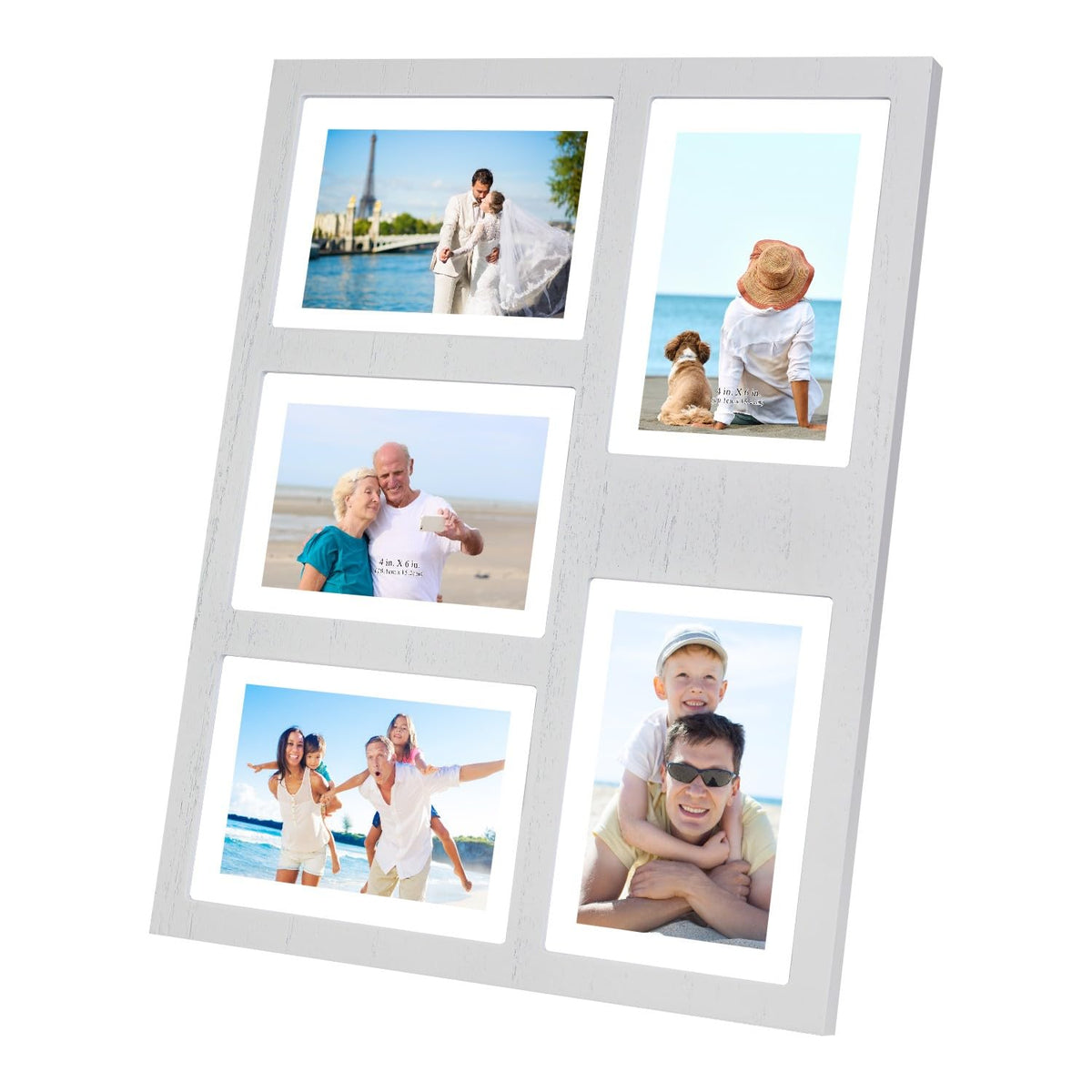 UMICAL 4x6 5-Opening Picture Frame with Shatter-Resistant Glass & White Wood 4x6 Collage Photo Frames for 4x6 Brushed Modern Black 5-Open Frame Made for Tabletop Stand and Wall Mounting
