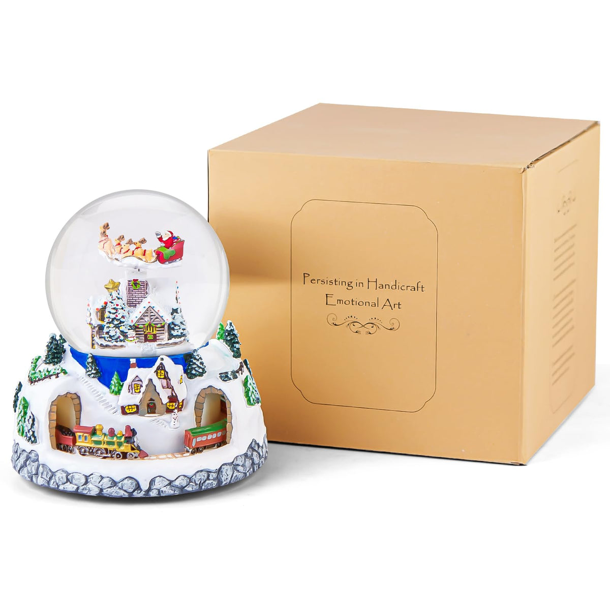 Musical Rotating Santa Claus Flying Over Village,Automatic Snowfall,Train, Christmas Snow Globe Music Box Gifts, for Women Wife Mom Girlfriend Daughter, Xmas Present,Plays 48 Classic Christmas Carols