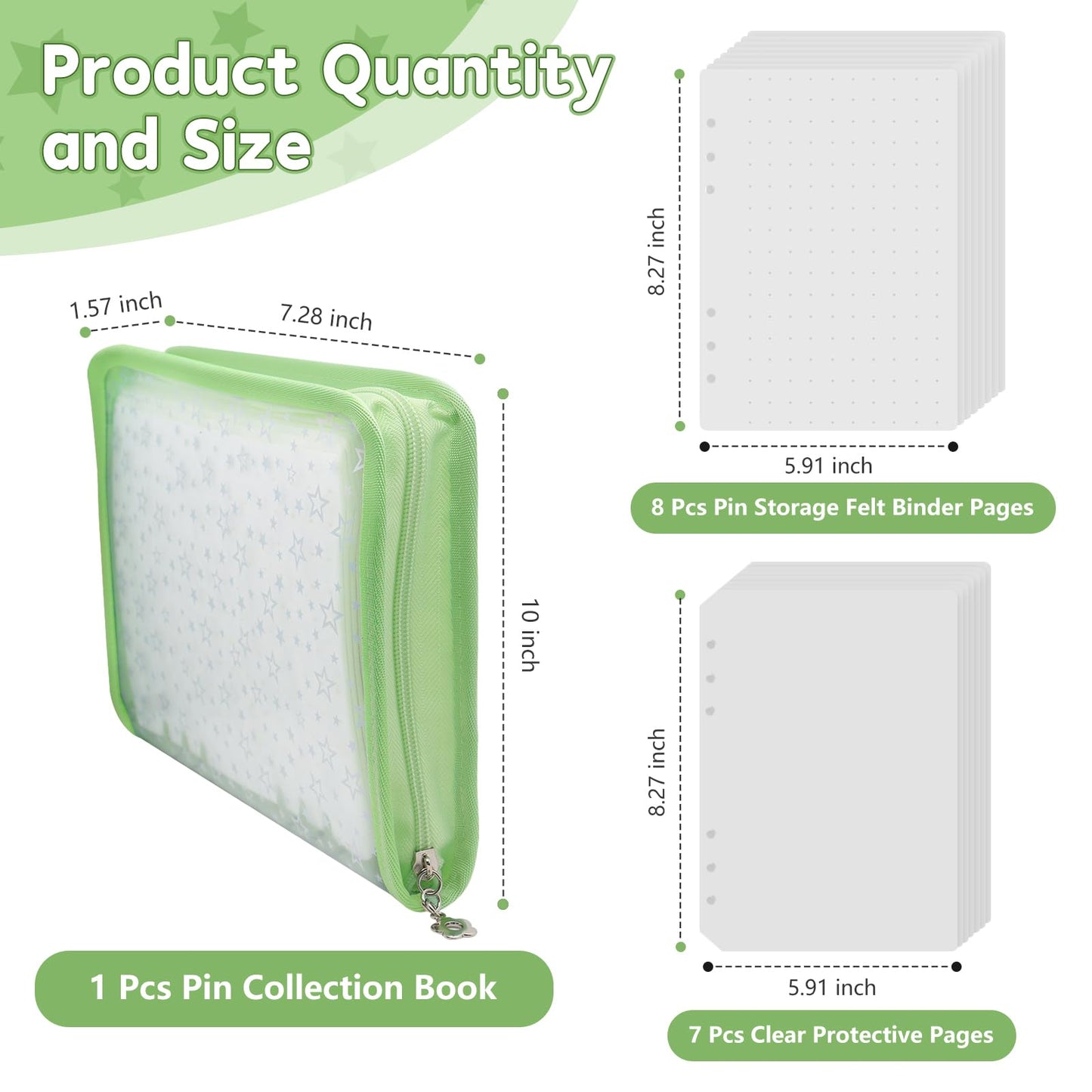 LIQALU Enamel Pin Display Book Pin Collection Binder Holder Trading Book with 8-Page Display Boards A5 Brooch Pin Storage Organizer Binder Album for Travel Collectors(Green)
