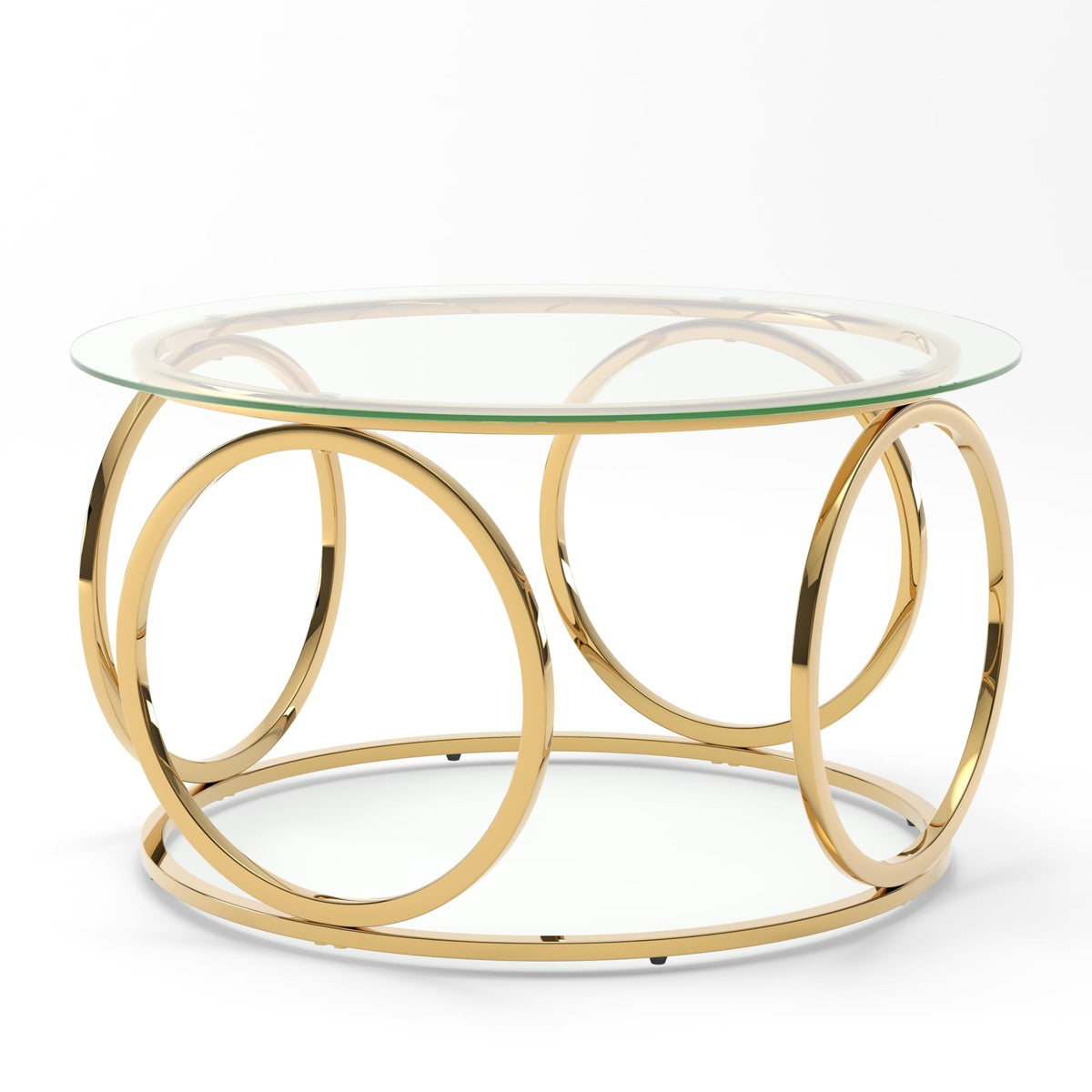 GDFStudio 31.5" Luxury Round Coffee Table with Circular Metal Frame, Tempered Glass Top Modern Coffee Table, Small Round Center Table for Living Room Small Space Office Lounge, Easy Assembly, Gold