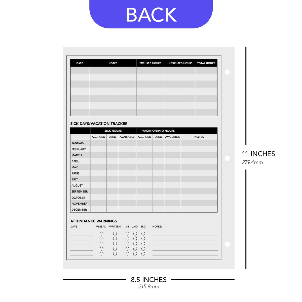2026 Attendance Calendar – Great Employee Daily Attendance Work Tracker – Bright and Colorful, Printed on Durable and Thick 80lb Cover Cardstock – 3 Hole Punched – 8.5 x 11" – 25 Sheets per Pack