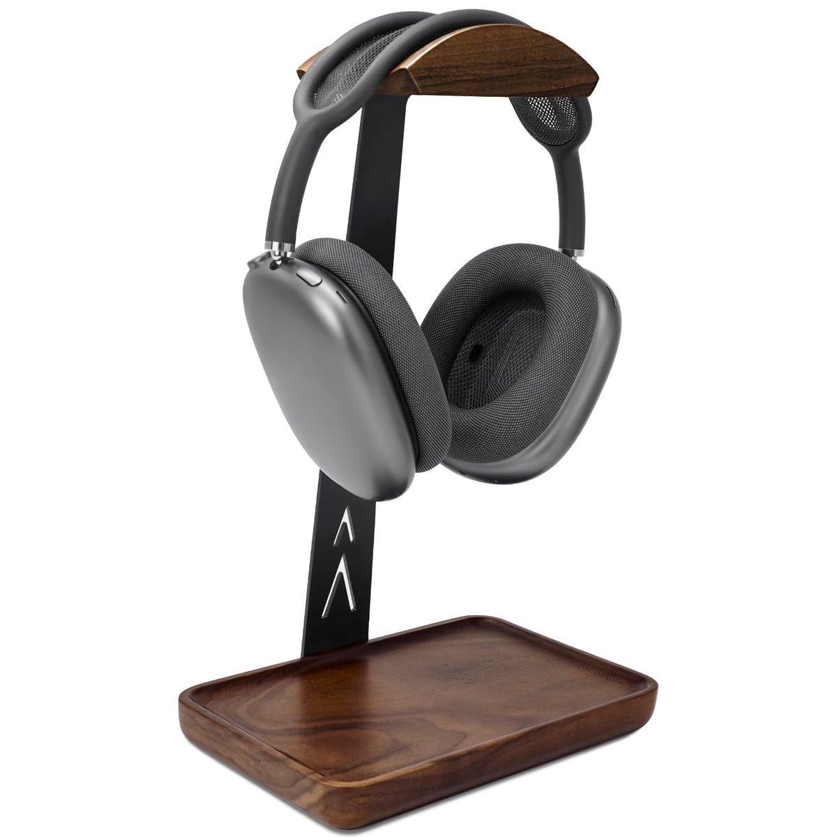 GEVO Walnut Headphone Stand, Wood Headset Stand for Desk, Universal Headphone Holder Gaming Headset Rack with Storage Base Compatible for AirPods Max, Bose, Razer, Sennheiser, Jabra, JBL, AKG