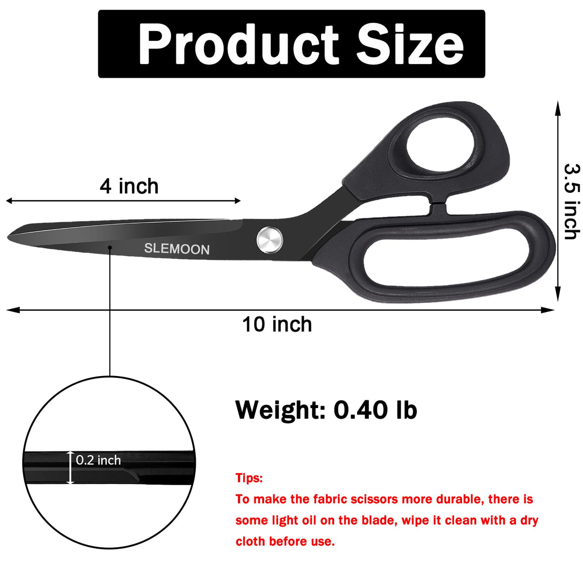 SLEMOON 10" Scissors All Purpose, Heavy Duty Premium Stainless Steel Tailor Scissors, Comfort Grip Handles for Fabric, Leather, Sewing & Crafting