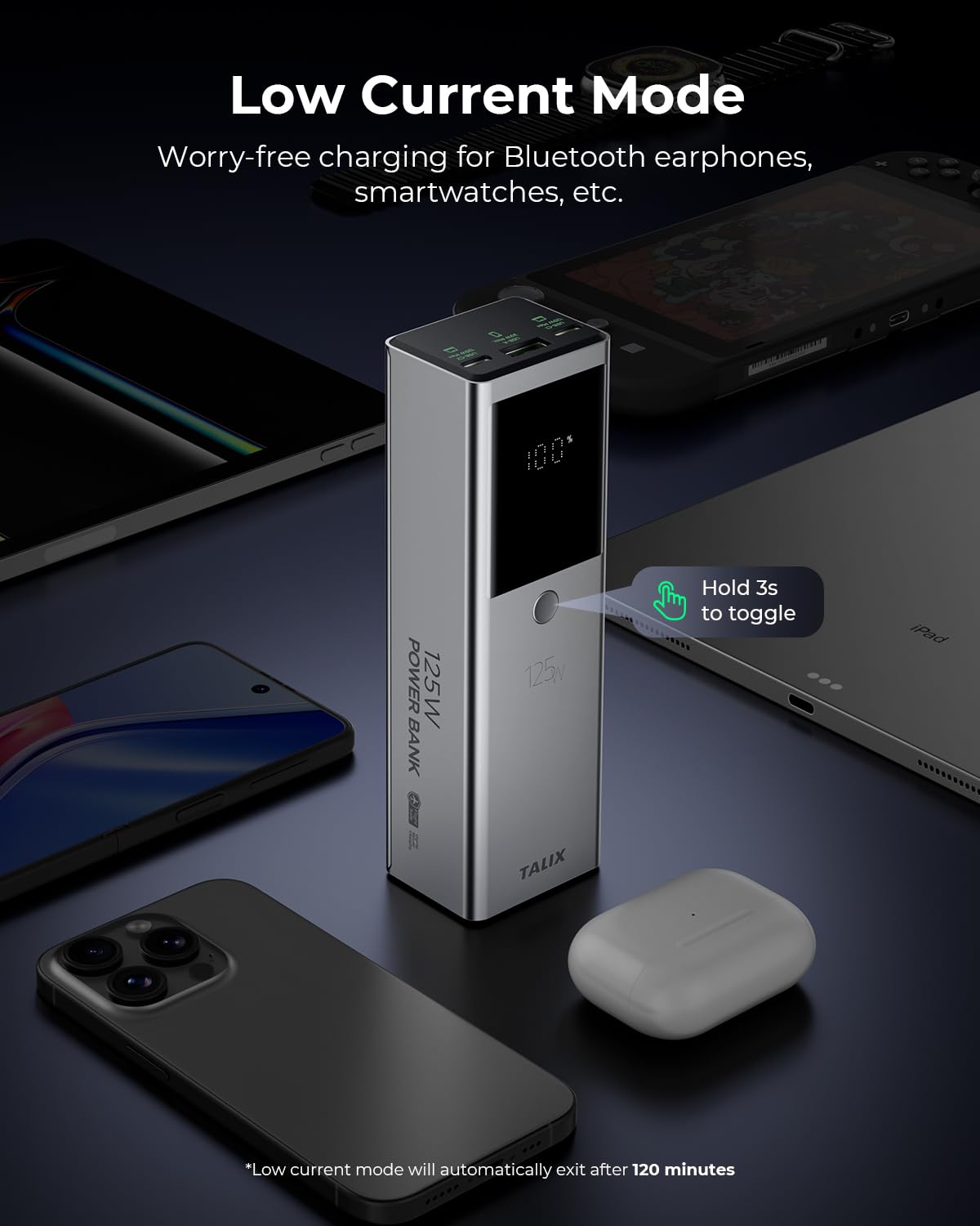 TALIX 125W Power Bank, 12800mAh Portable Laptop Charger with 240W USB-C Cable and 3-Port, PD Fast Charging Battery Pack for Laptop/Lenovo/Dell/MacBook/iPhone 17/Moto/Samsung S26, TSA Approved