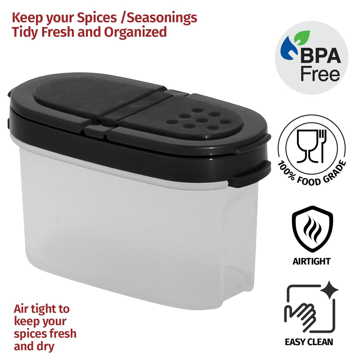 SIGNORA WARE Spice Jars with Lids - 4 oz Refillable Empty Airtight Spice/Seasoning Containers Set -2 in 1 Pour/Sift Shaker Lids Clear Plastic Spice/Seasoning Organizer Kitchen/Travel 4 pk.