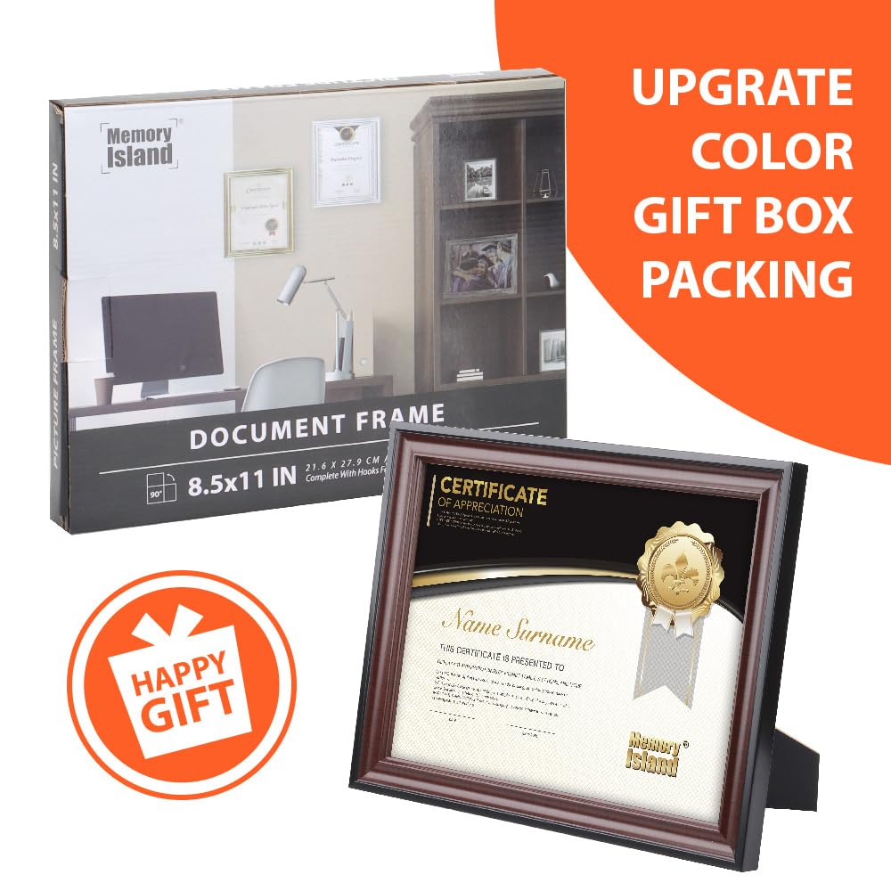 Memory Island 8.5x11 Document frames,Real Glass Fronts, 4 Pack Certificate Frames for Wall Or Tabletop Display,Diploma Frames For Degree Award,Cherry Wood Grain