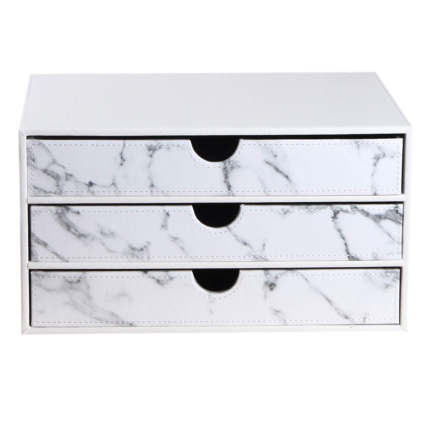 Ayunga PU Leather Desk Organizer with 3 Drawers, Executive Office Supplies Desktop Filing A4 File Cabinet/Holder, Stackable Storage Box for Jewelry/Bill/Paper/Documents/Makeup Home Decor Accessories