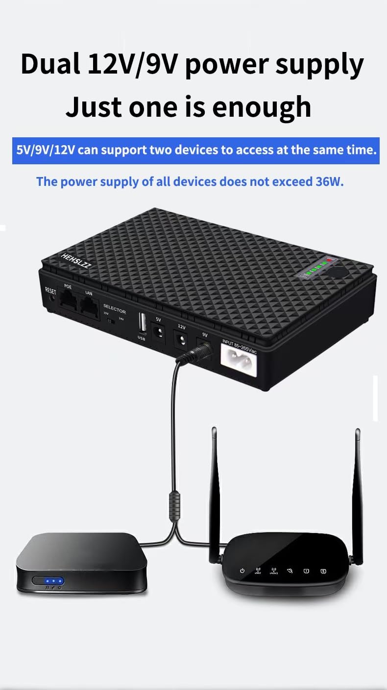 HEHSLZZ Mini UPS DC 10400mAh Battery Backup & Surge Protector Uninterruptible Power Supply for Router Modem USB Mini UPS 5V/9V/12V DC10400 Security Camera, Smartphones