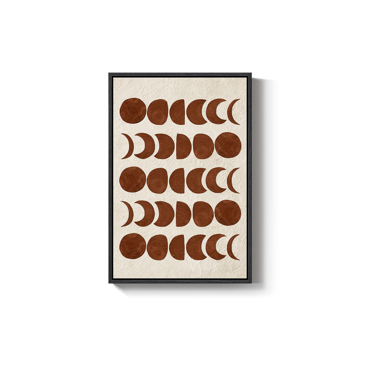 Framed Mid Century Modern Moon Phase Wall Art for Living Room, Neutral Brown Beige Boho Geometric Print Canvas Artwork for Walls, Vertical Pictures Wall Decor for Bedroom Home Office Hallway, 24x36 In