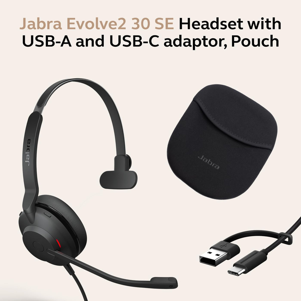 Jabra Evolve2 30 SE (2025 Version) Wired Single-Ear Headphones with Microphone – Computer Headset - USB-A and USB-C Cable - Microsoft Teams Certified - Works with All Meeting Platforms – Black