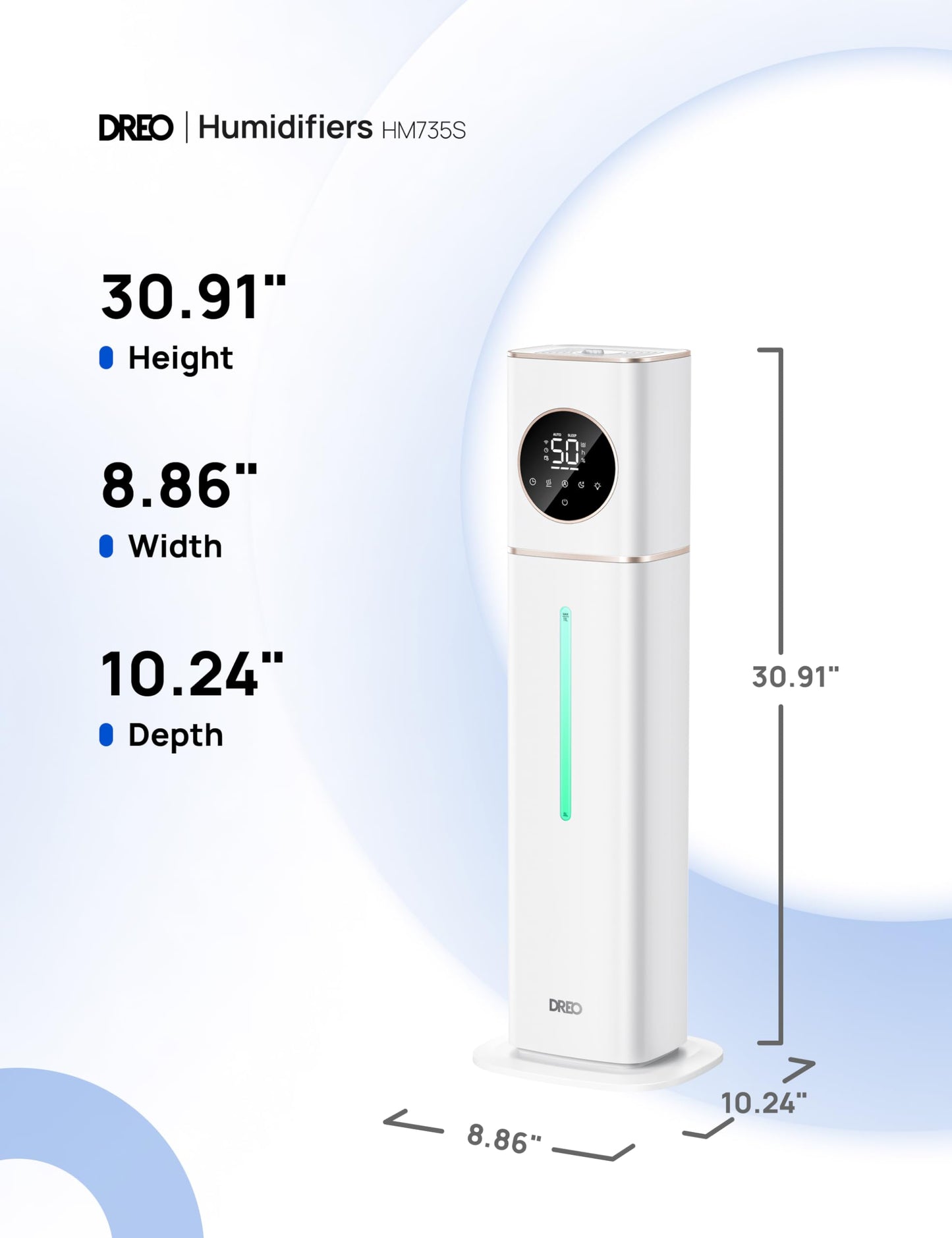 DREO HM735S 11L Smart Humidifier Large Room 700 ftยฒ, 100H Cool Mist Air Humidifiers for Bedroom, Top-Fill, Clean Tank Technology, 26dB, Auto Mode, Aroma Box, RGB, Remote & APP Control, Baby, White