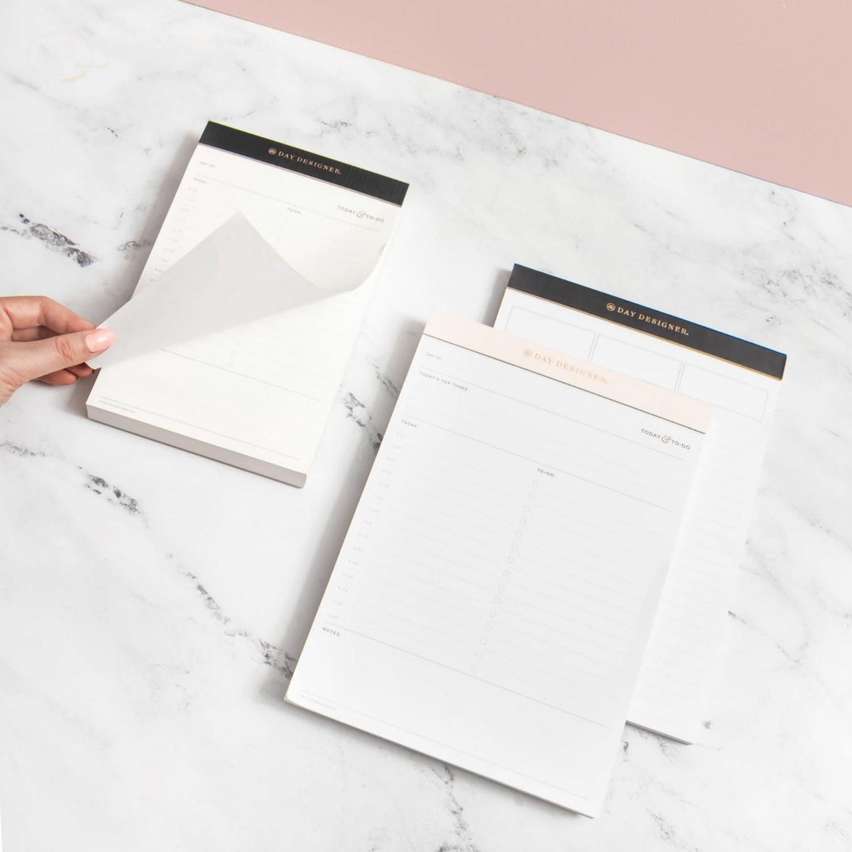 Day Designer Daily Planning Pad, with Schedule and To Do List, Charcoal Trim with Gold Logo Detail | 5.25” x 8” | expertly crafted for functional organization, and effortless style (Charcoal, Extra Thick Notepad - 5.25" x 8")