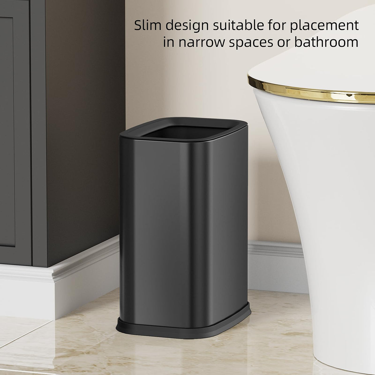 KHMMGK 2.6 Gal Black Bathroom Trash Can,Metal Waste Baskets with Removable Inner Bucket,Small Office Garbage Can