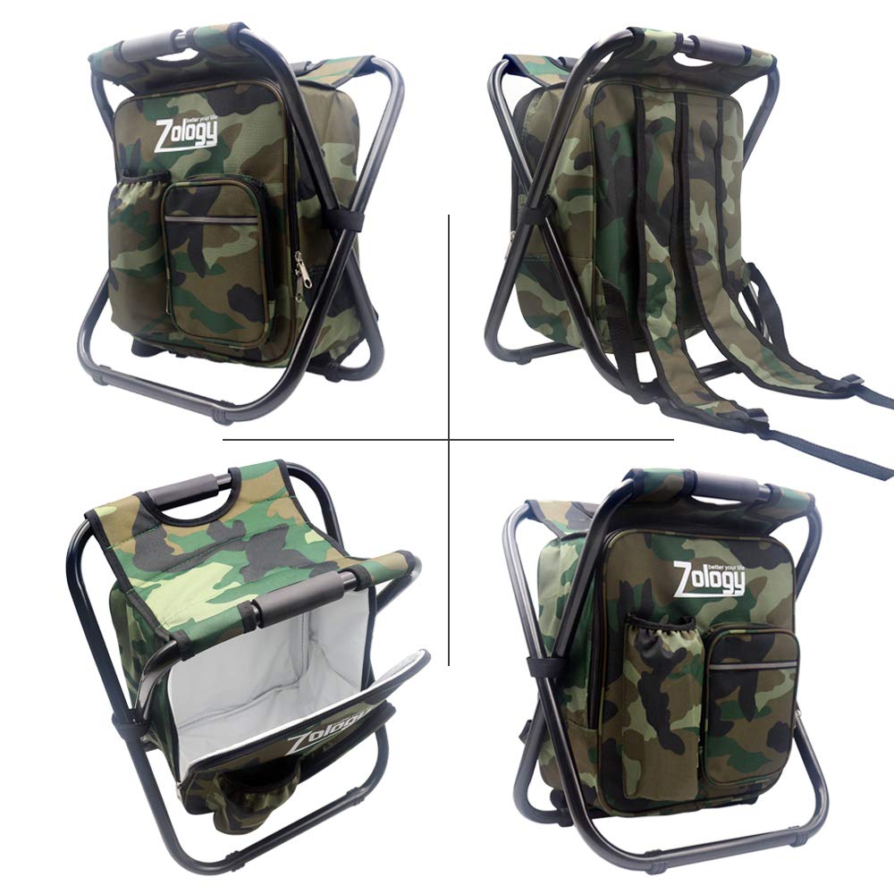 Zology Folding Camping Chair Stool Backpack with Cooler Insulated Picnic Bag, Hiking Camouflage Seat Table Bag Camping Gear, Outdoor Fishing Hunting Gifts for Men