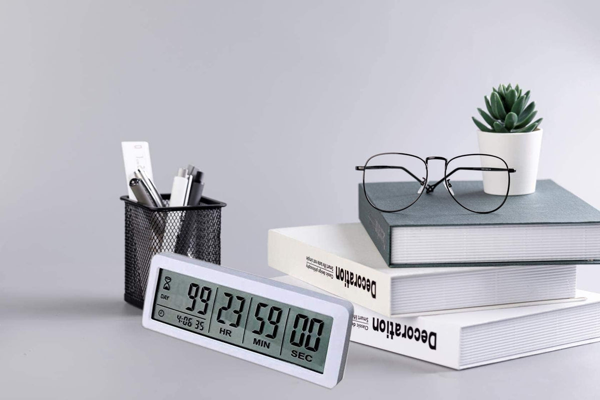 Digital 999 Days Countdown Clock Timer Magnetic Backing for Vacation Retirement Wedding Lab Kitchen Project Meeting(White)