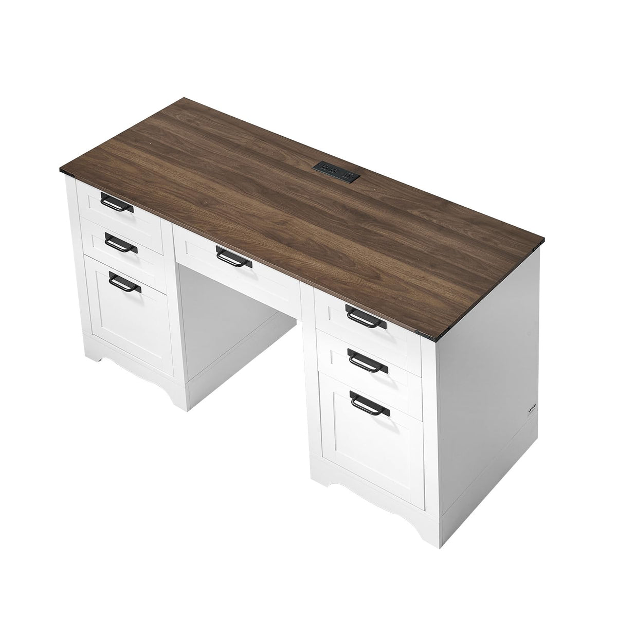 VEVOR 60" Executive Desk with Drawers, Farmhouse Home Office Desk with Charge Station, Keyboard Tray, File Storage Cabinet, 200 LBS Load Capacity Wood Table, Easy Assembly, for Work Study, Walnut