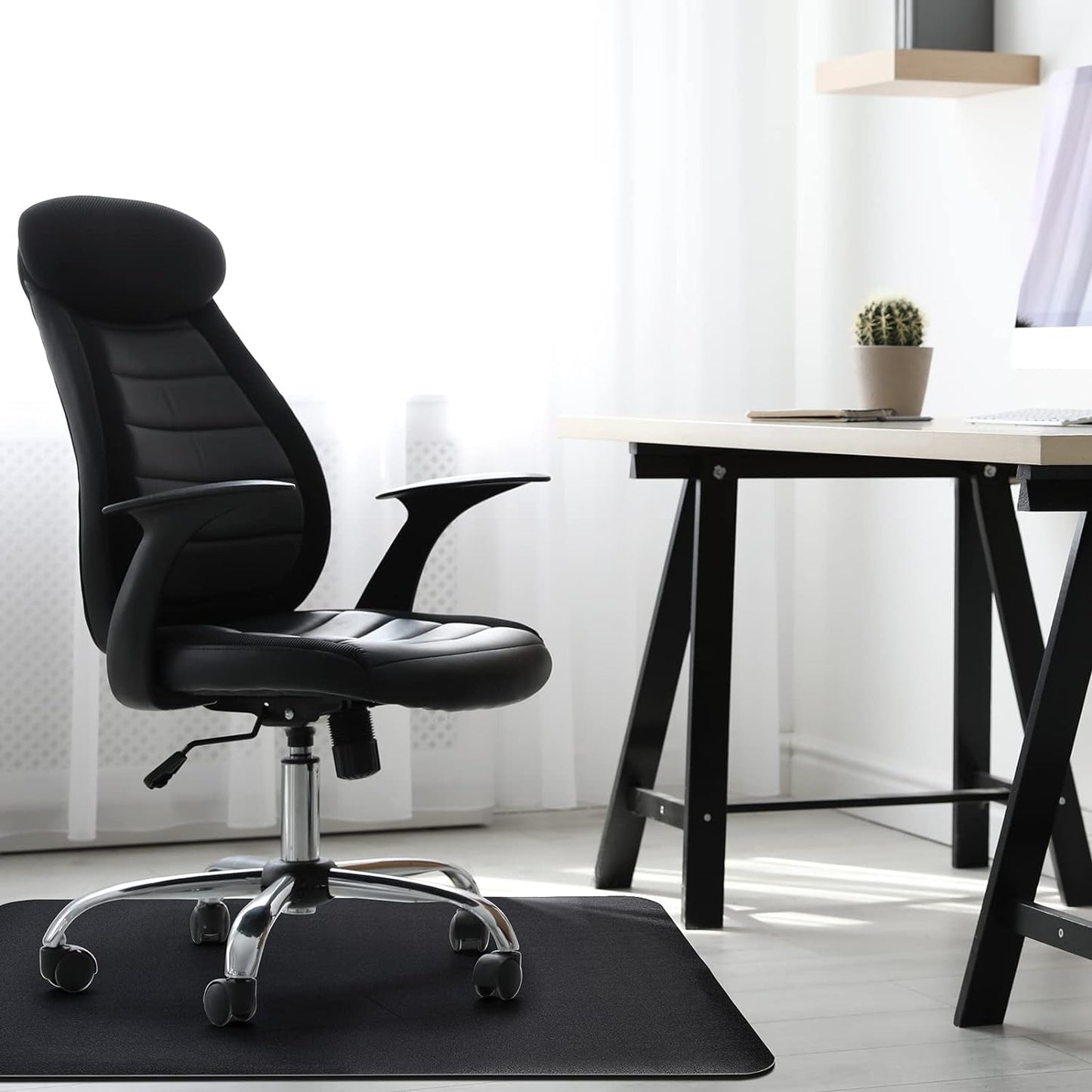 Office Chair Mat for Hardwood Floor: 53"x45" Large Black Rolling Chair Mat for Hard Wood and Tile Floor, Anti-Slip Heavy Duty Floor Protector Mat Under Computer Desk, Easy Glide Chair Mats for Home