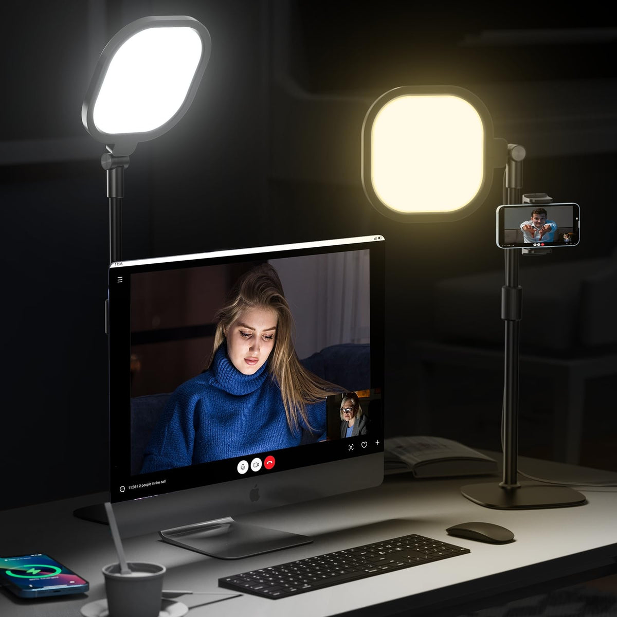 Video Conference Lighting for Zoom Meeting, Ring Light for Desk with Flexible Stand, 30 Light Modes Zoom Lighting for Computer, Desk Ring Light & Memory Function for Video Calls, Live Stream, Webcam