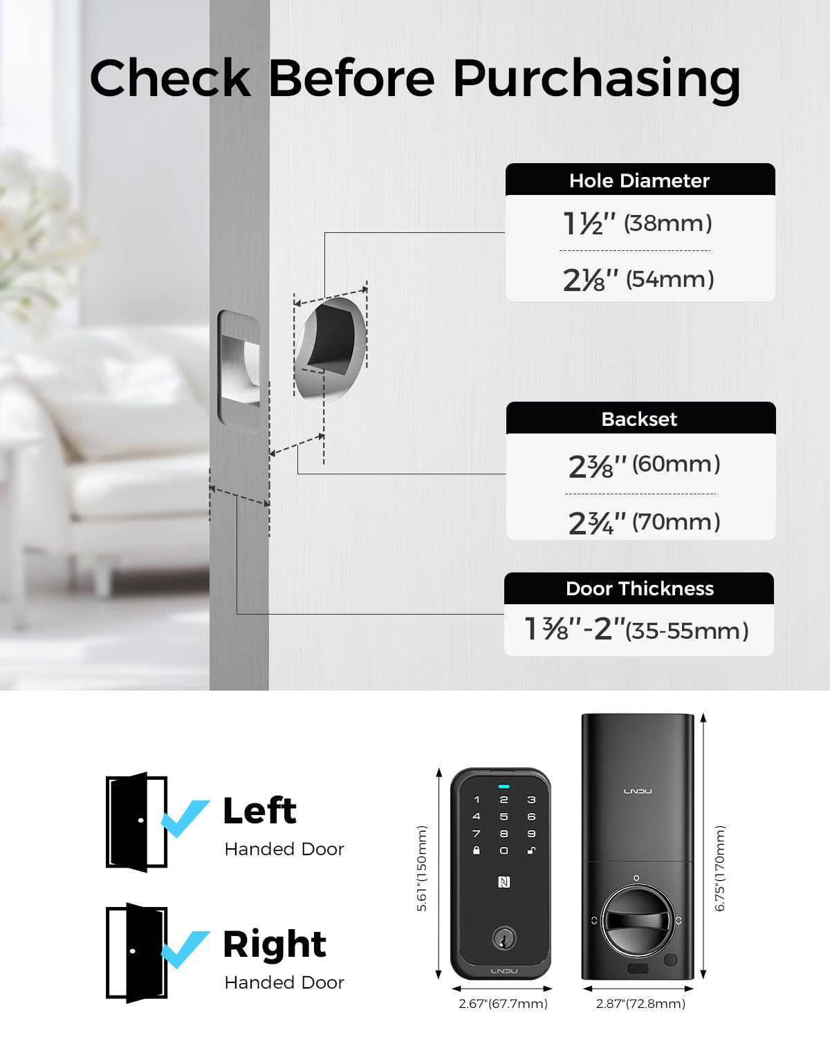 Smart Lock with Apple Home Key, Fingerprint Keyless Entry Door Lock Deadbolt for Front Door, Works with Homekit, Keypad, Auto Lock & Easy Install, US Tel Support