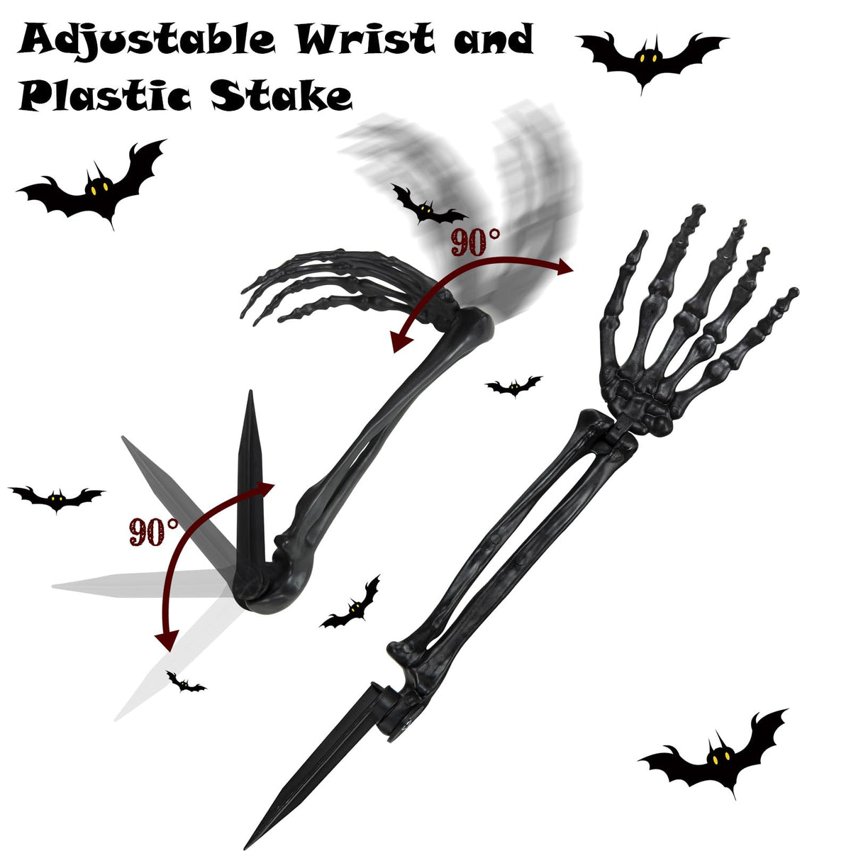 AOFOX Halloween Realistic Skeleton Stakes Zombie Ghost Arm Stake Severed Plastic Skeleton Hands Yard Signs for Halloween Props Decorations (4 Pcs Black)