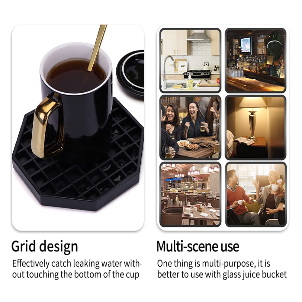 Happy Reunion Drip Trays 6" Coffee Countertop Octagon Drip Tray Black Plastic Coffee Drip Tray With Honeycomb Grid, Pack of 2 (2 Pcs 6")