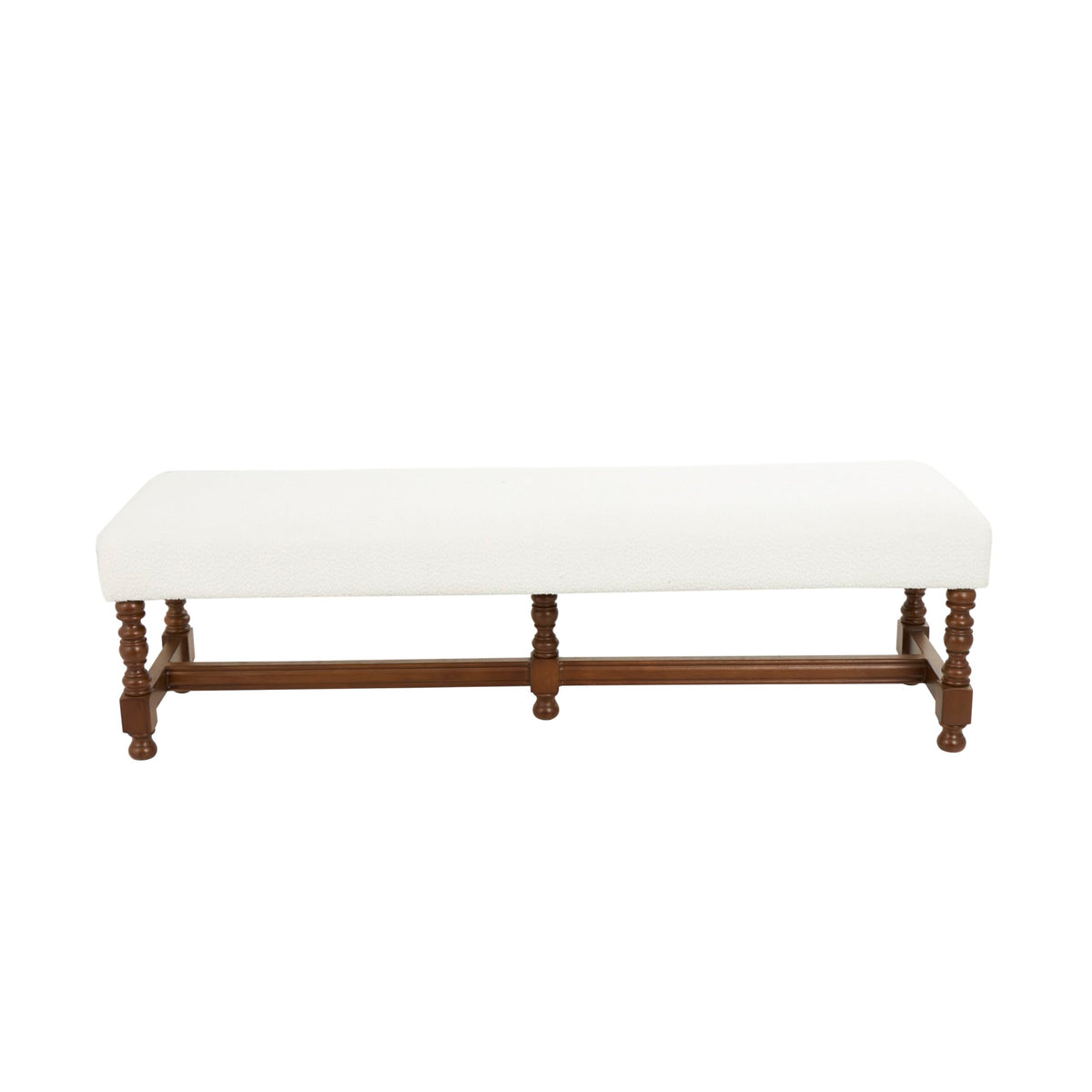 Deco 79 Fabric Home Bench Entryway Bench with Brown Traditional Wood Turned Legs, Bedroom Bench 59" x 16" x 17", Cream