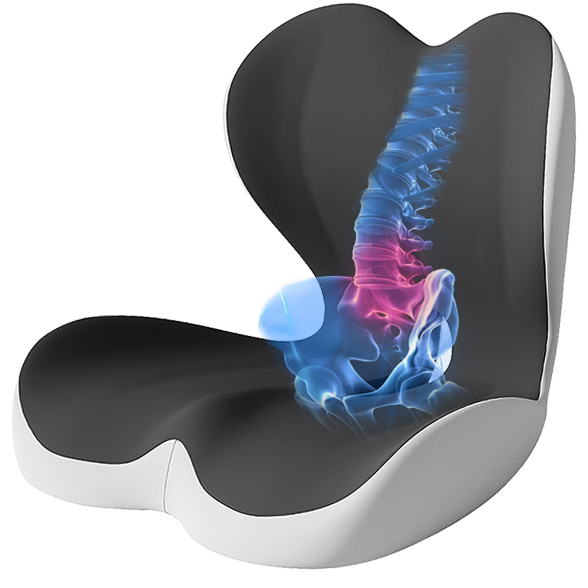 BANKQF Seat Cushion for Office Chair and Car, Lumbar Support Pillow for Office Chair, Memory Foam Ergonomic Seat Cushion for Long Sitting, Back & Tailbone Pain, Sciatica - Dark Gray & Light Gray