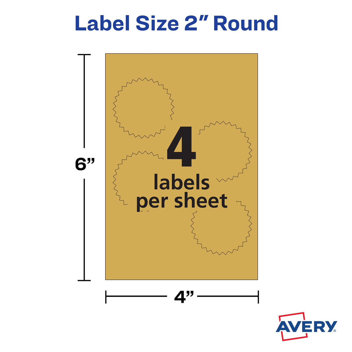 Avery Notary Seal Labels, 2" Diameter, Printable Gold Certificate Seals, Inkjet, 3-Pack, 132 Gold Seals Total (35868)