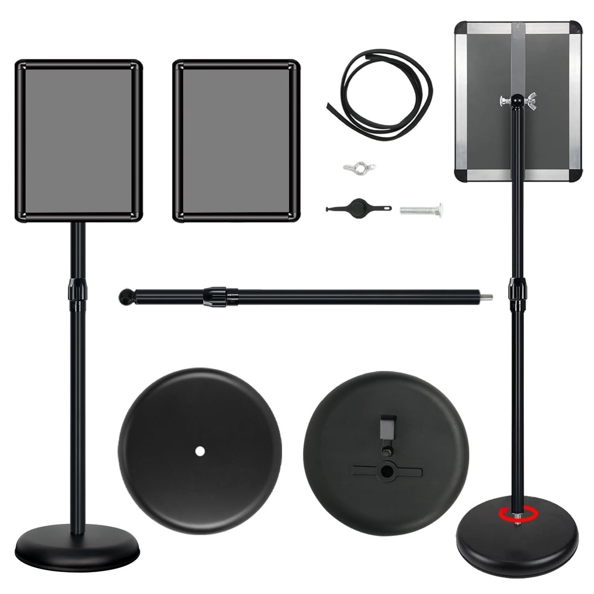 Mutualsign 11x17 inches Poster Stand Holder Adjustable Pedestal Floor Standing Sign Holder Vertical and Horizontal View Sign Display, Aluminum Snap Open Frame with Safety Corner, Black