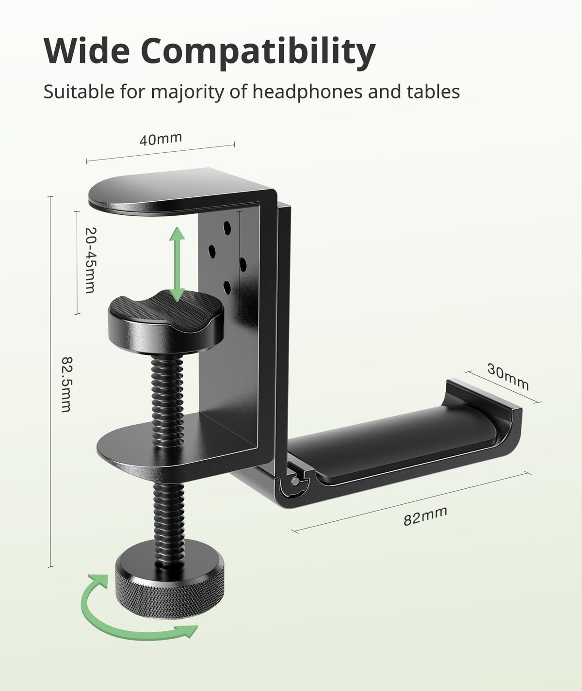 Headphone Stand for Desk – Aluminum Headset Stand with Foldable Hook, Headphone Holder Clamp Mount for Gaming Accessories, Space-Saving Under Table Headset Hanger