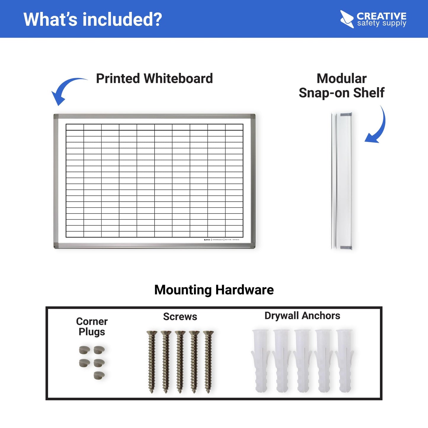 Creative Safety Supply Magnetic Grid Dry Erase Whiteboard – Wall Mounted with Aluminum Frame & Marker Tray – Easy Erase Planning Board for Office, Warehouse & Project Management 36" x 24"