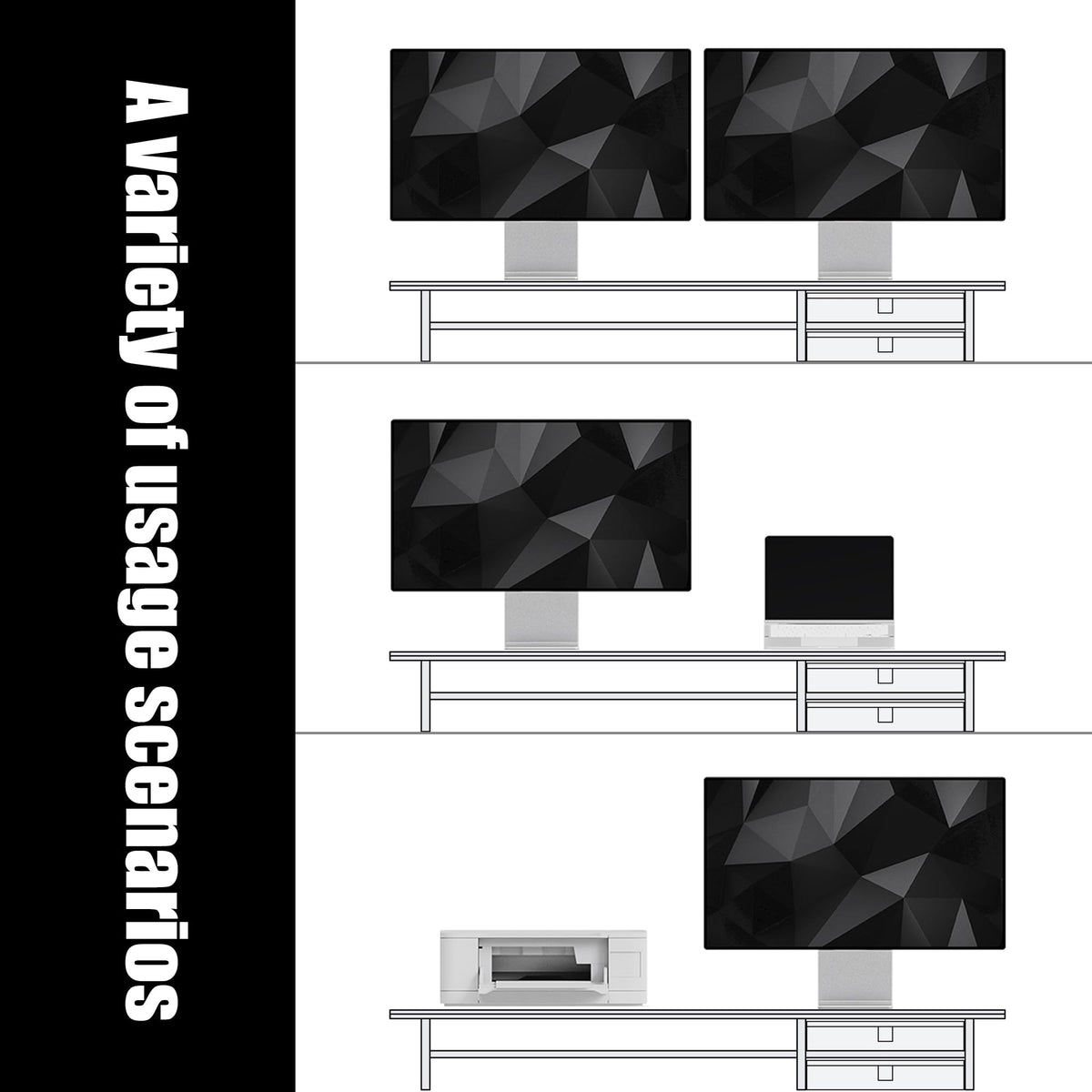 FENSULN Dual‑Tier Monitor Stand Riser with Drawers, Desktop Organizer Shelf Storage for Computer Screen 2 Monitors, Supports for PC Computer Monitor, Printer, Heavy TV Riser Brown and Black