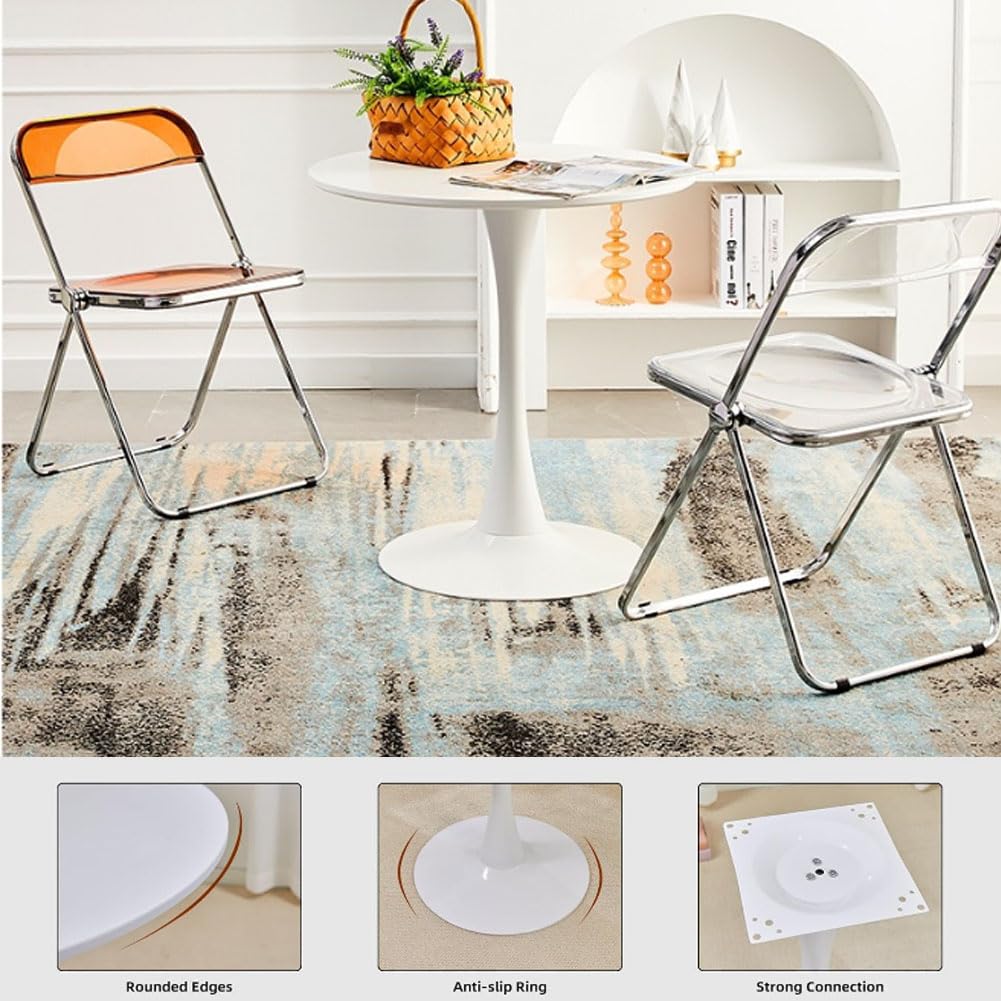 HYYTEIBL 27.3" Tulip Dining Table, White, Perfect for 2-4 People, Mid-Century Modern Style, Round MDF Top with Sturdy Base for Dining Room, Living Room, Cafe