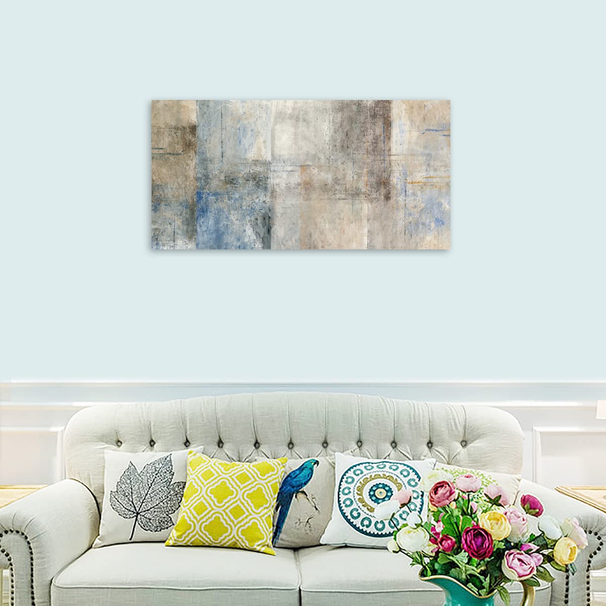 yearainn Large Abstract Canvas Wall Art for Living Room Wall Decor Brown Abstract Canvas Prints Artwork Blue Abstract Canvas Pictures for Bedroom Home Office Wall Decorations Ready to Hang 20" X 40"