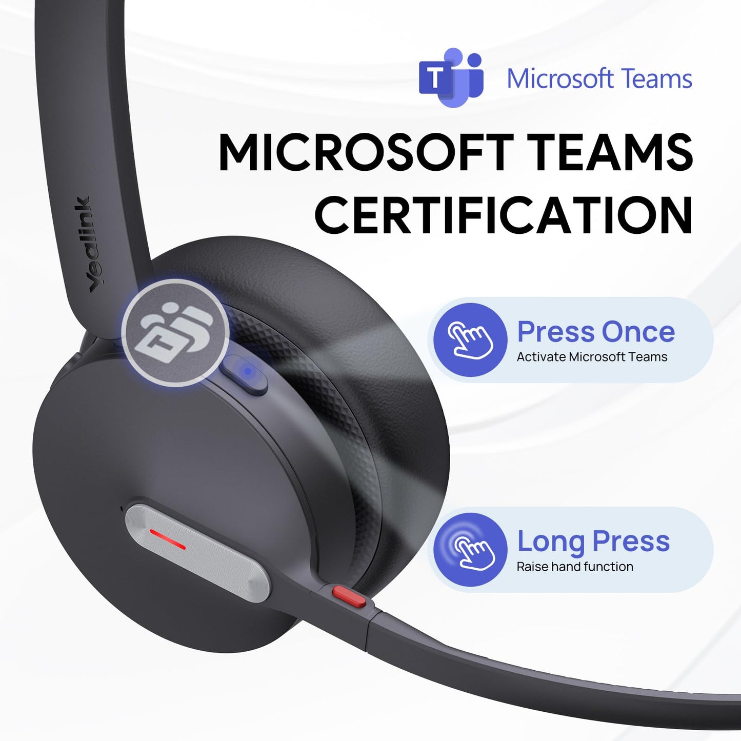 Yealink BH70 Dual Wireless Headset with Mic for Work, Bluetooth Headphone with Teams Certification, up to 35h Talk Time, 147g All-Day Wearing Comfort, Include USB-C/A Dongle & BHC70 Charging Stand