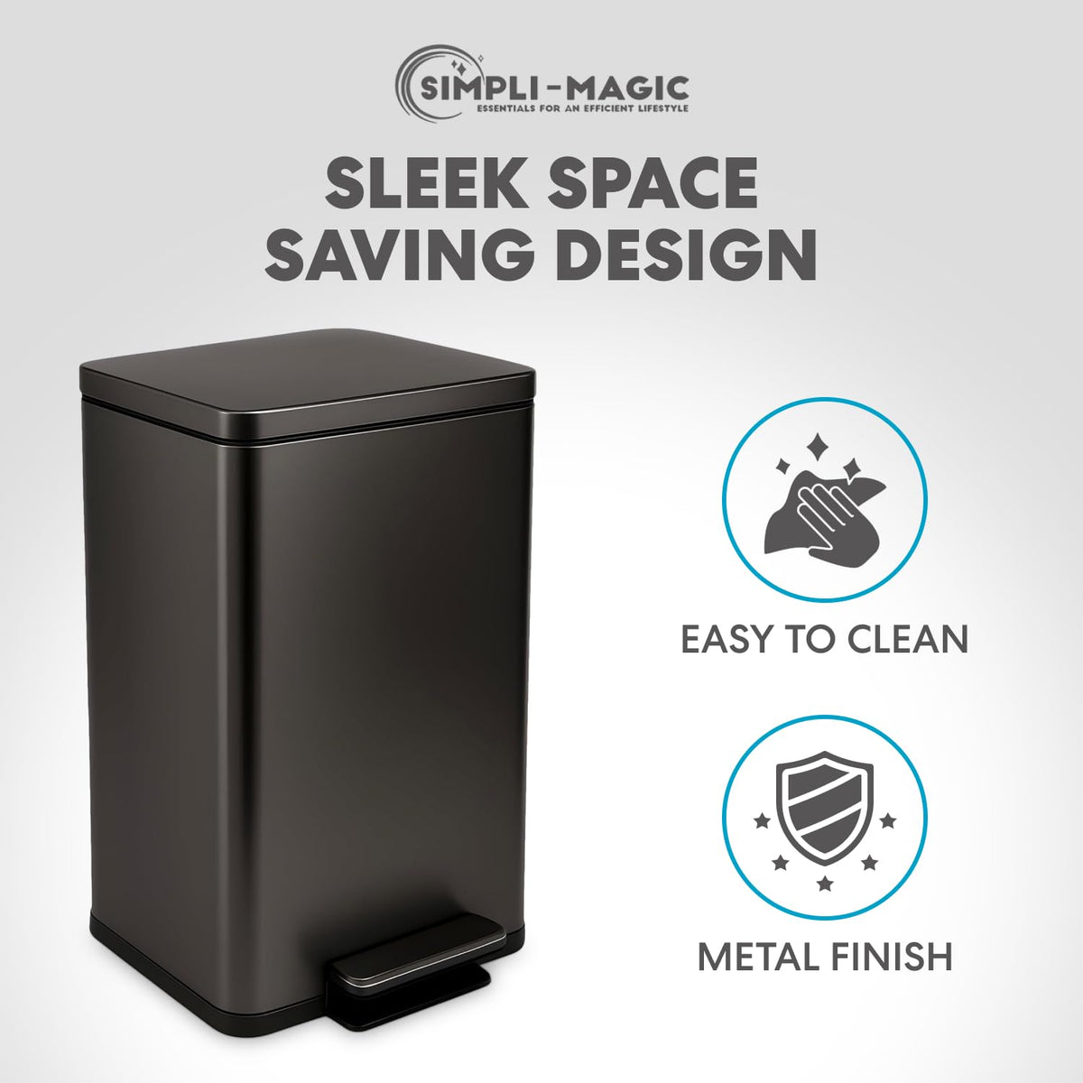 Simpli-Magic 13.2 Gallon (50L) Step Trash Can – Kitchen Garbage Can with Slow-Close Lid – Odor Control, Hands-Free, Easy to Clean, Brushed Stainless Steel