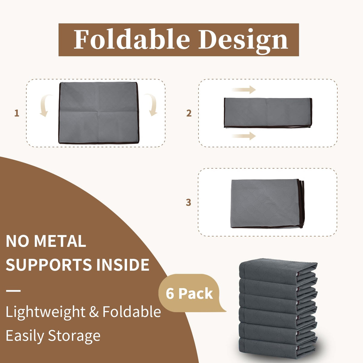90L Clothes Blanket Storage Bags, 6 Pack Under Bed Storage Bins with Lids, Foldable Closet Organizer with Reinforced Handles for Clothing, Blanket, Comforters, Bed Sheets, Pillows and Toys, Gray