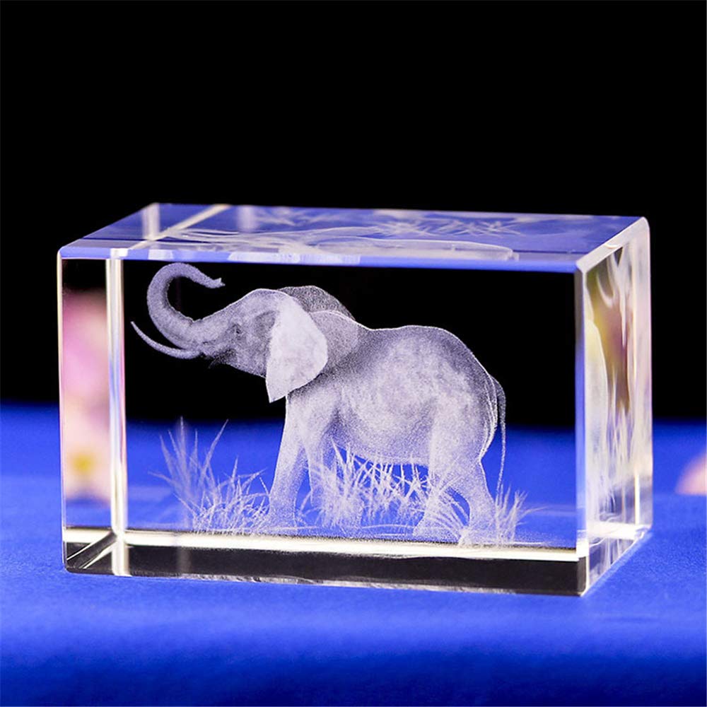 BOOFIRE Elephant GIFTS/3d Laser Etched Crystal Art of Elephant Figurines Crystal Glass Cube Engraving for Home Decoration Birthday, Elephant Gifts for Women Girl Children Men (40 * 40 * 60mm)