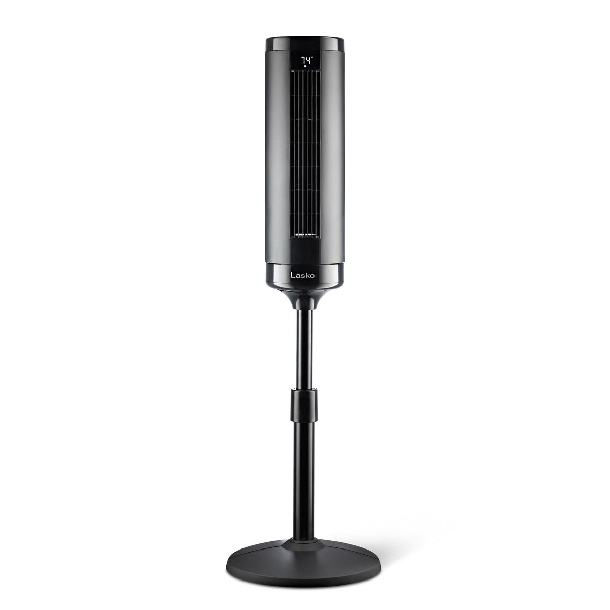 Lasko Elevation Adjustable Tower Fan 42”-54”, Pedestal Fan, 31 ft/s Airflow, Quiet 28 dB, 90° Oscillation, 12h Timer, Remote, Black, EST100